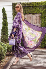 Maria B Purple Pure Lawn Print Embroidery Chikankari Digital Chiffon Duptta