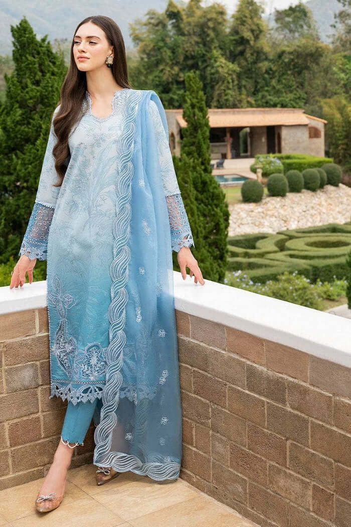 Mushq Sky Blue Pure Lawn Print Embroidery Dress 3pc SC 1215
