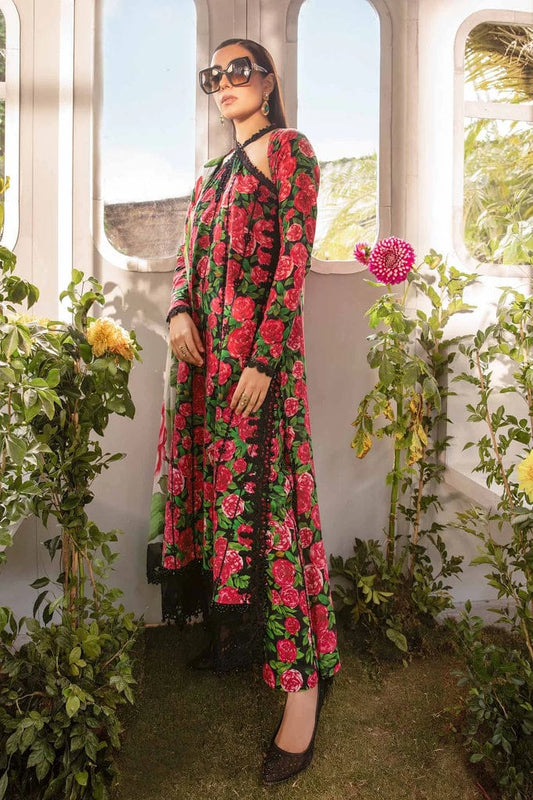 Maria B Roos Red Pure Lawn Silk Duptta Embroidery Dress 3pc