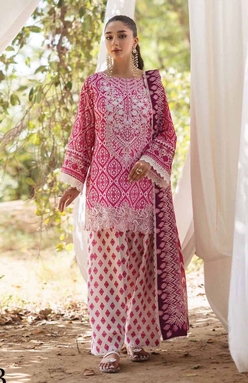 Z.C Pink Lawn Duptta Print Embroidery 3pc Unstitched SC-1271