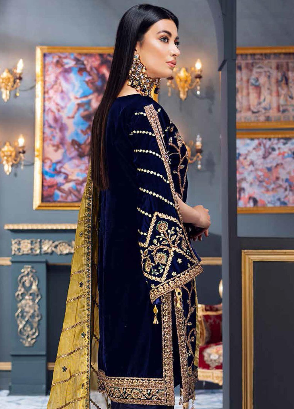 Emaan Adeel velvet Blue Embroidered Formal Collection SC 1080