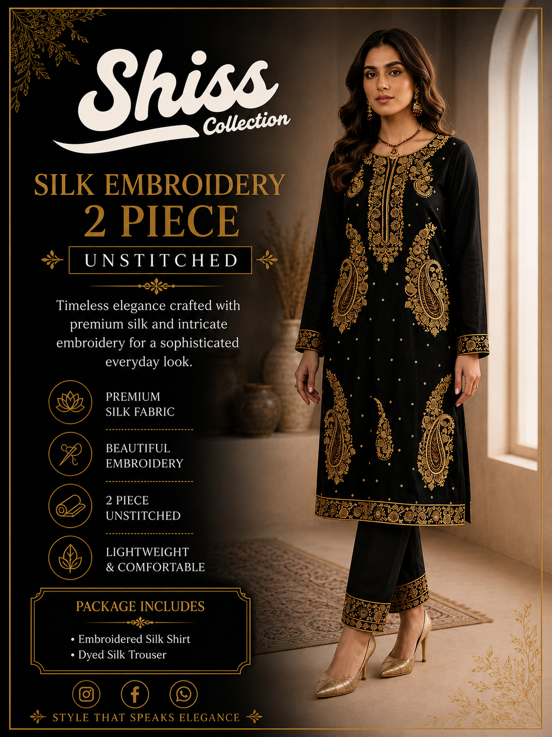 Ethinc Black New Arrival Luxury Silk Embroidery 2Piece Unstitched