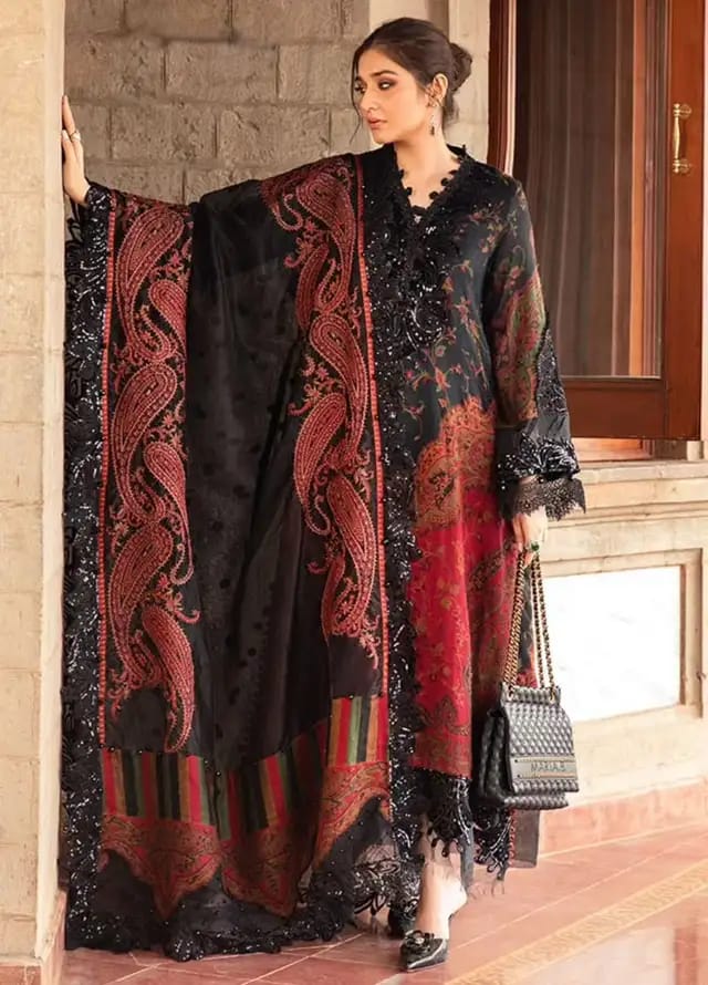 Maria B Black Lawn Print Embroidery 3pc Unstitched SC-1273