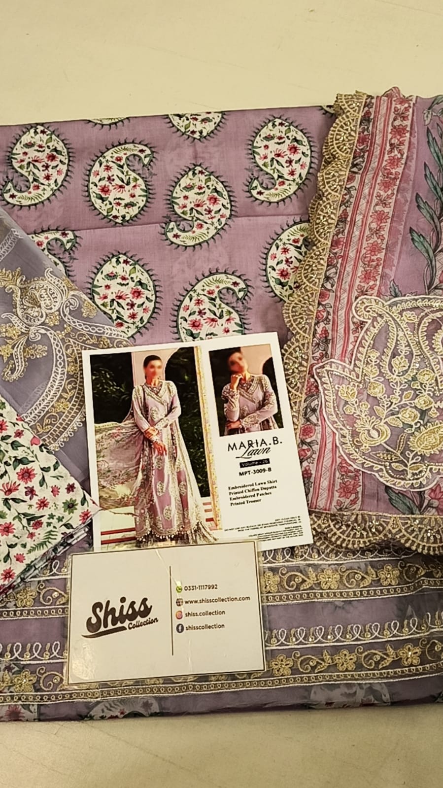 Maria B 9=B Purple Printed Lawn Summer'26 Embroidered 3Piece Unstitched