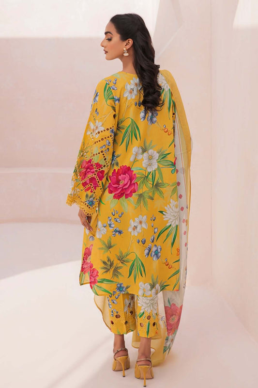 Baroque Yellow Pure Lawn Embroidery Chikankari Digital Silk Duptta