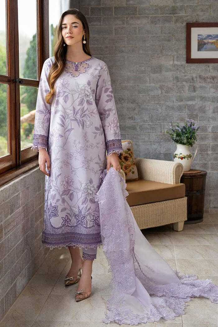 Mushq Lilac Pure Lawn Print Embroidery Dress 3pc SC 1210