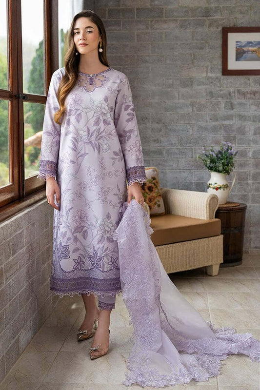 Mushq Lilac Pure Lawn Print Embroidery Dress 3pc