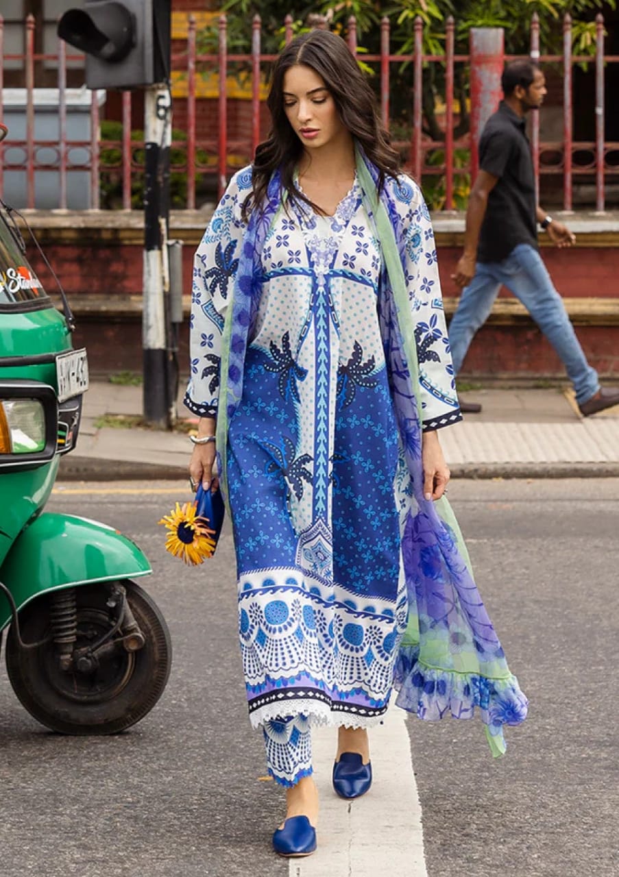 Mushq Blue White Summer Collection Lawn 3pc Unstitched Dress SC-1303