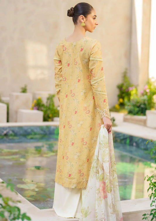 Iznik Yellow Lawn Chikankari Emb 3pc Unstitched Duptta Emb