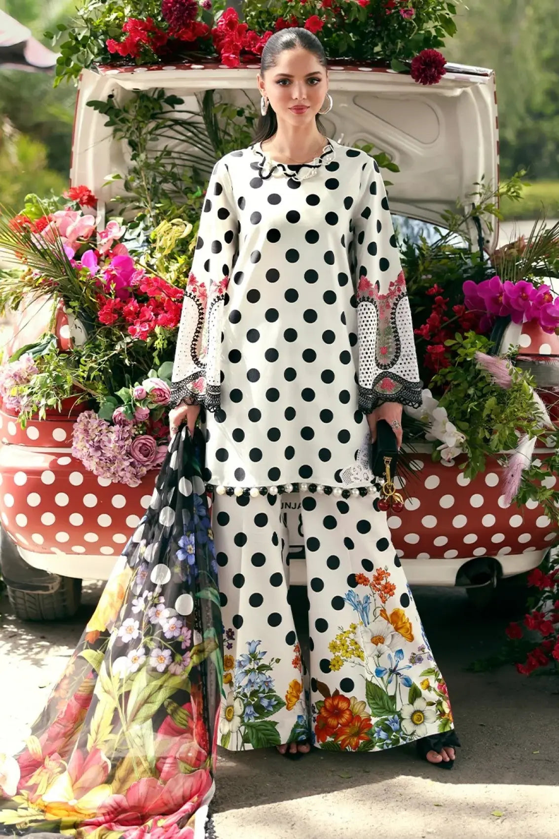 Maria B 8=A White Full Printed Lawn Summer'26 Embroidered 3Piece Unstitched