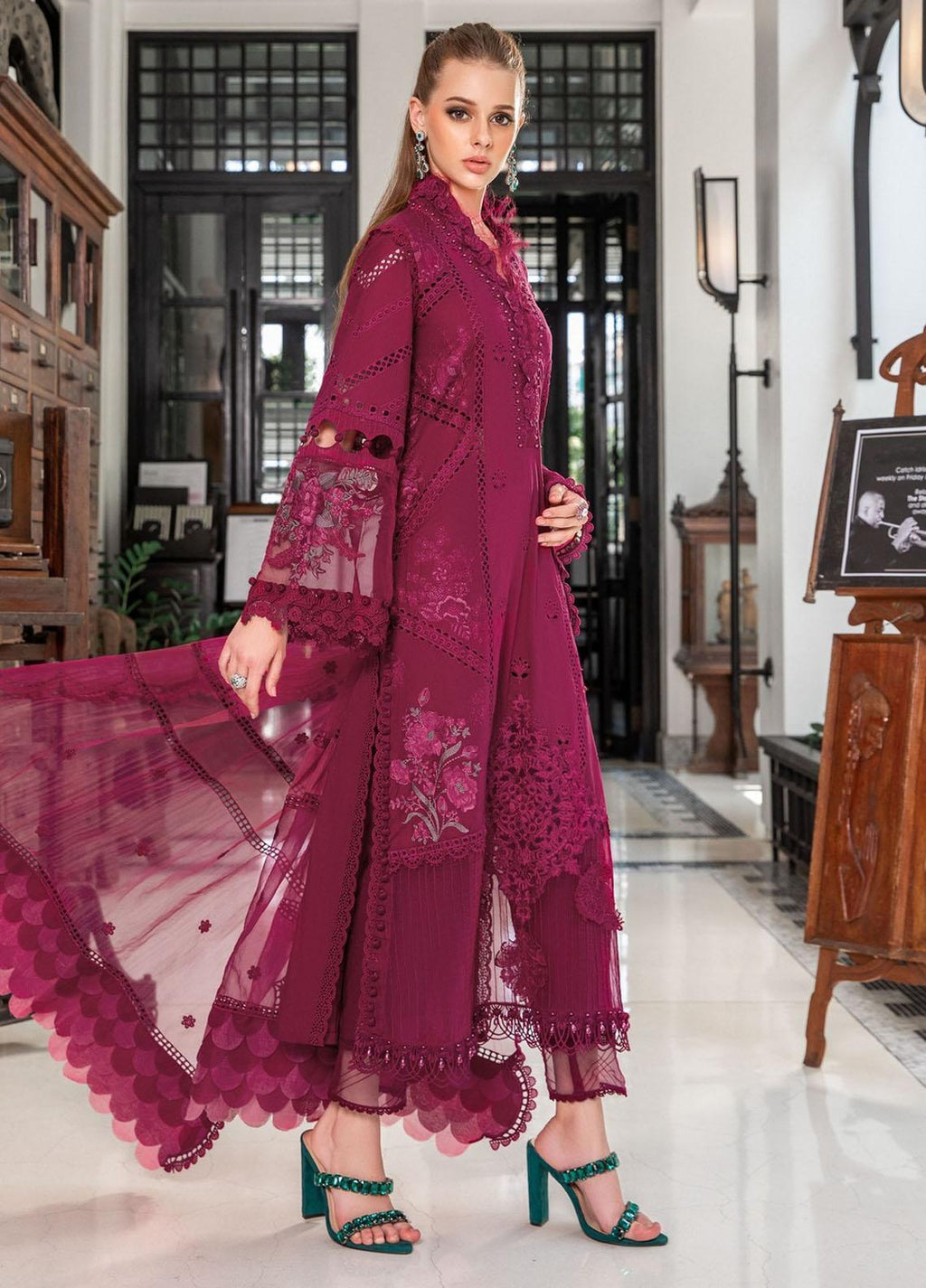 MARIA B MAGENTA CHIKANKARI LAWN EMBROIDERY DRESS SC 1169