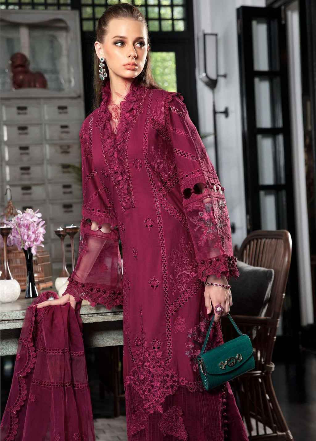 MARIA B MAGENTA CHIKANKARI LAWN EMBROIDERY DRESS SC 1169