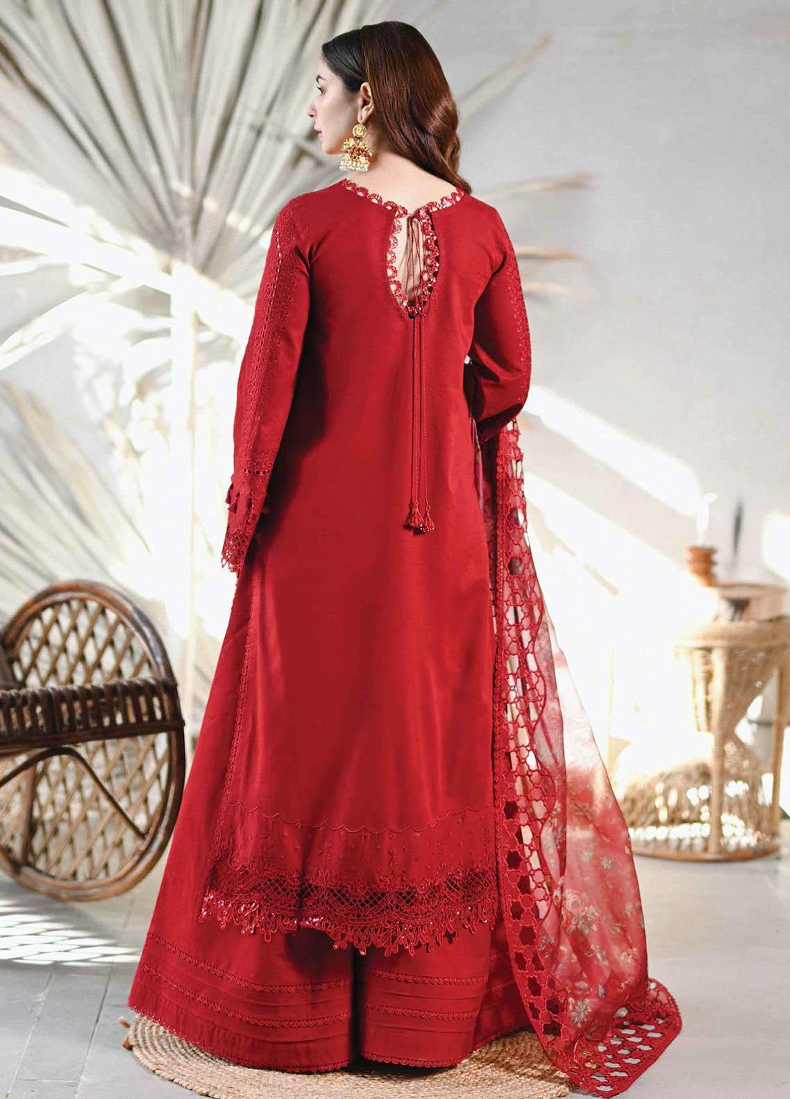 Qalamkar Red Embroidered Lawn Suits Chikankari Collection SC 1224
