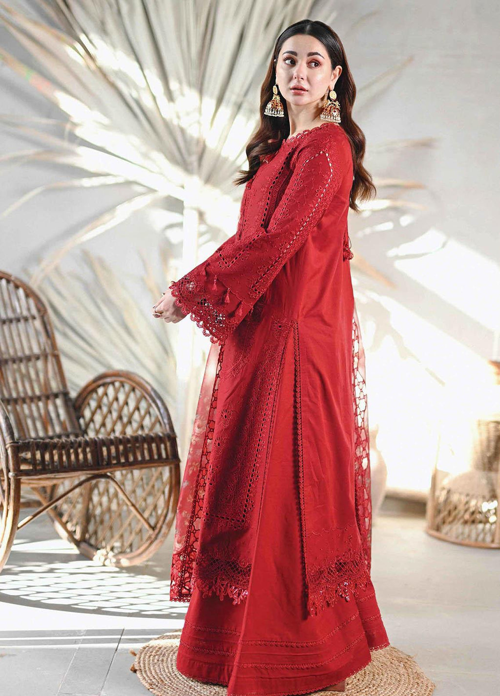 Qalamkar Red Embroidered Lawn Suits Chikankari Collection SC 1224