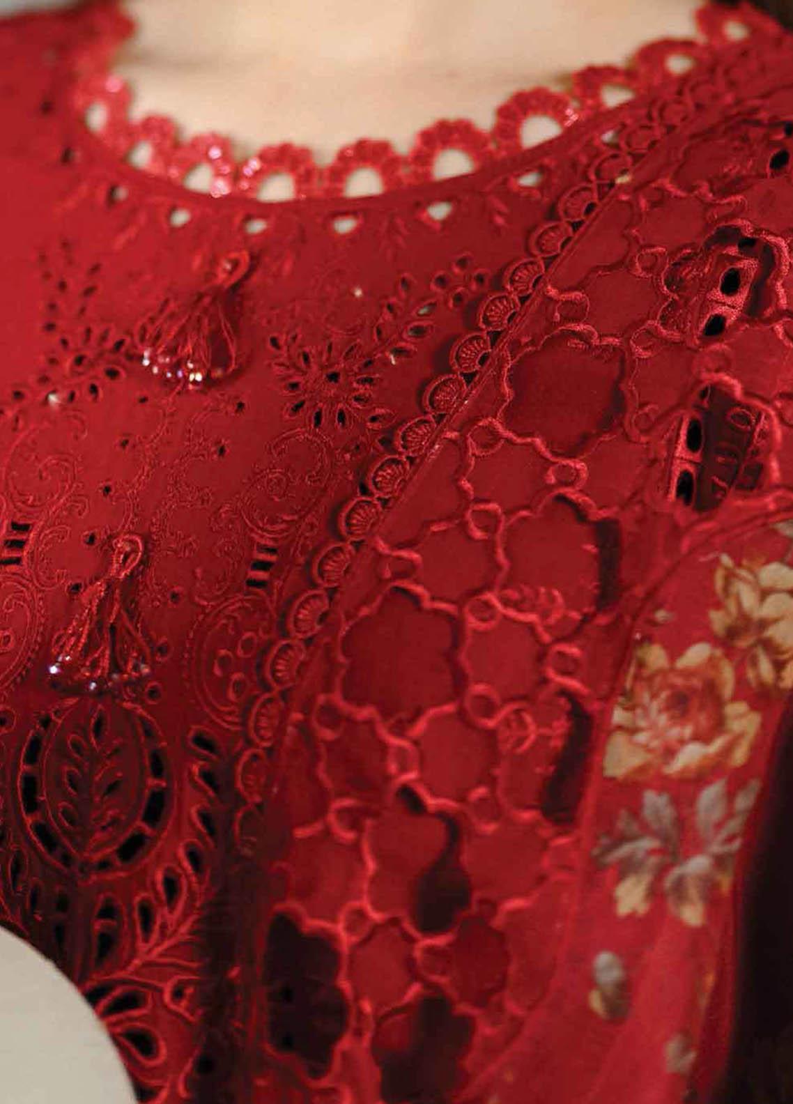 Qalamkar Red Embroidered Lawn Suits Chikankari Collection SC 1224