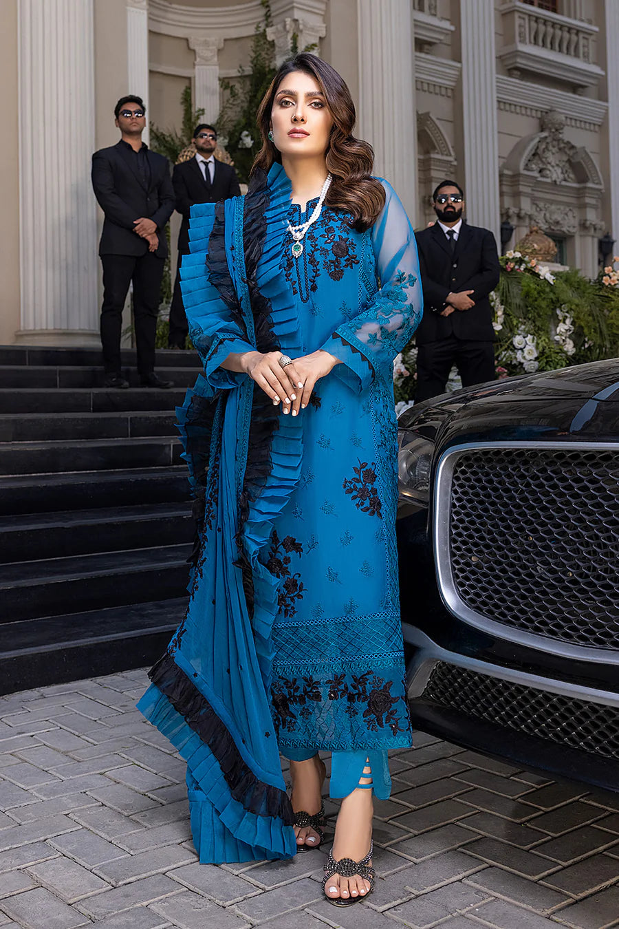 AZURE CHIFFON EMB LUXURY DRESS BLUE FORMAL COLLECTION SC 1027