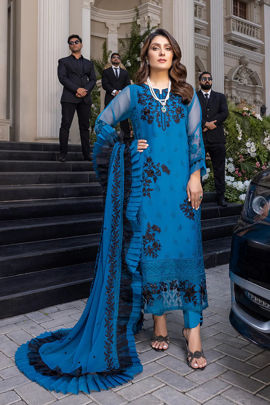 AZURE CHIFFON EMB LUXURY DRESS BLUE FORMAL COLLECTION SC 1027