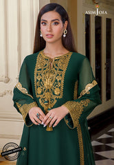 Asim Jofa Bottle Green Chiffon Embroidery Collection SC 1017