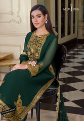 Asim Jofa Bottle Green Chiffon Embroidery Collection SC 1017