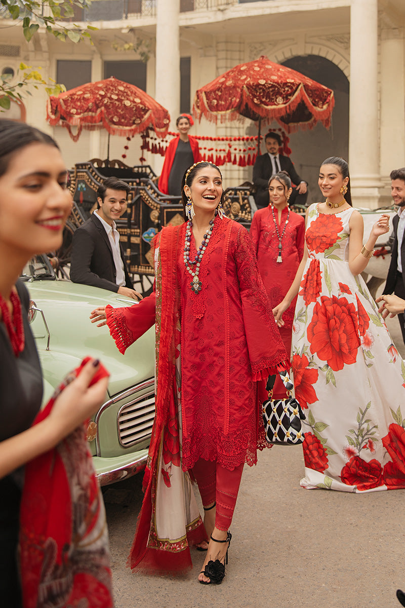 MUSHQ Red Embroidered Lawn Chikankari SC 1214